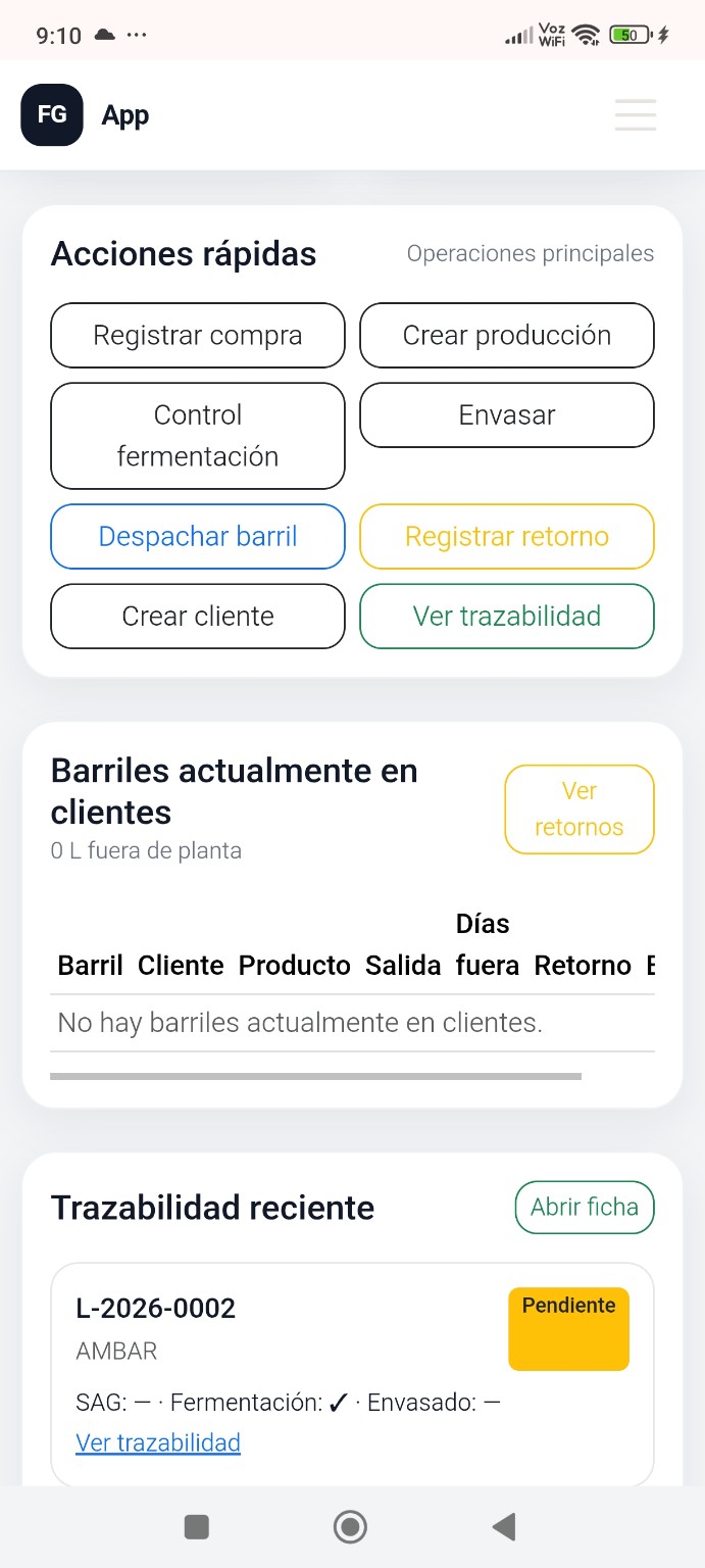 Acciones rápidas, barriles en clientes y trazabilidad